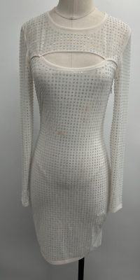 white long sleeve cup detail hook and eye bodycon dress Long Sleeve Double Layer Twist Detail Mini Bodycon Dress In White Slinky