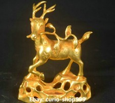 Old Dynasty China Bronze 24K Gold Fengshui Sika Deer Cervus Lucky Animal Statue
