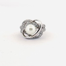 Sterling Silver 925 Pearl Cubic Zirconia Statement Ring, Size 7, 7.90g