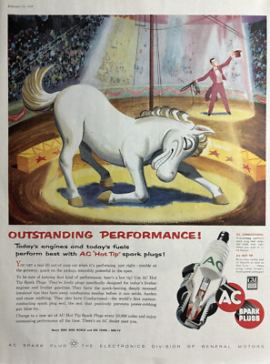 1956 AC Spark Plugs Hot Tip Horse Outstanding Performance Ring Vintage Print Ad