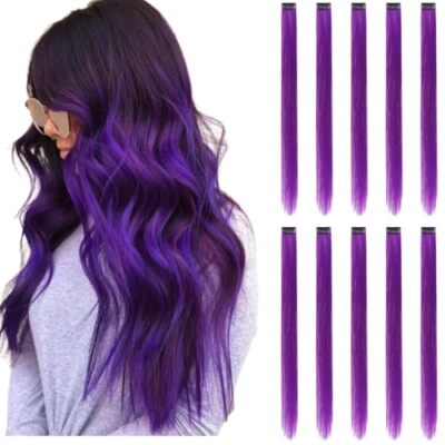 Purple Hair Extensions Clip in, 22 Inch 10 22 Inch (Pack of 