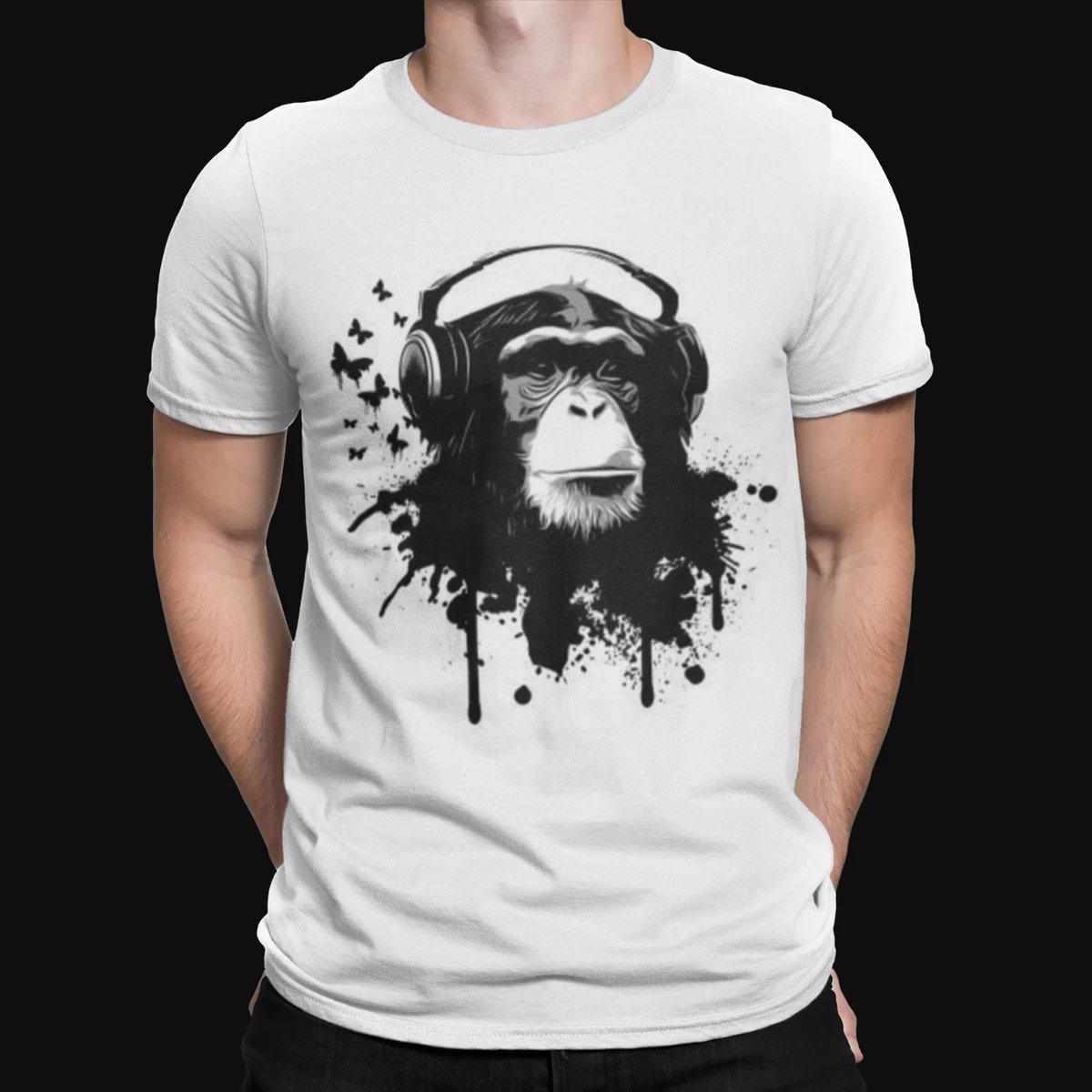Monkey with top headphones t shirt