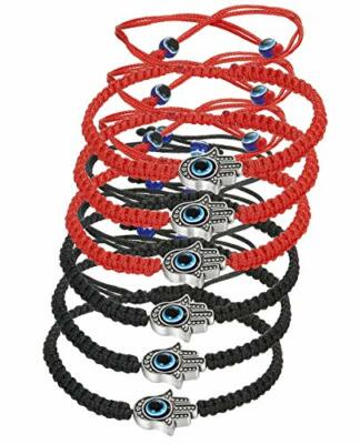 6 x Hamsa Rot Schwarz Silber Armband Evil Eye Charm Kabbala Hand Fatima Chamsa