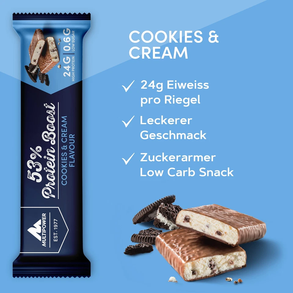 53% Protein Boost – 20 x 45 g Protein Riegel Cookies & Cream mit 53% hochwert... - Bild 3 von 4