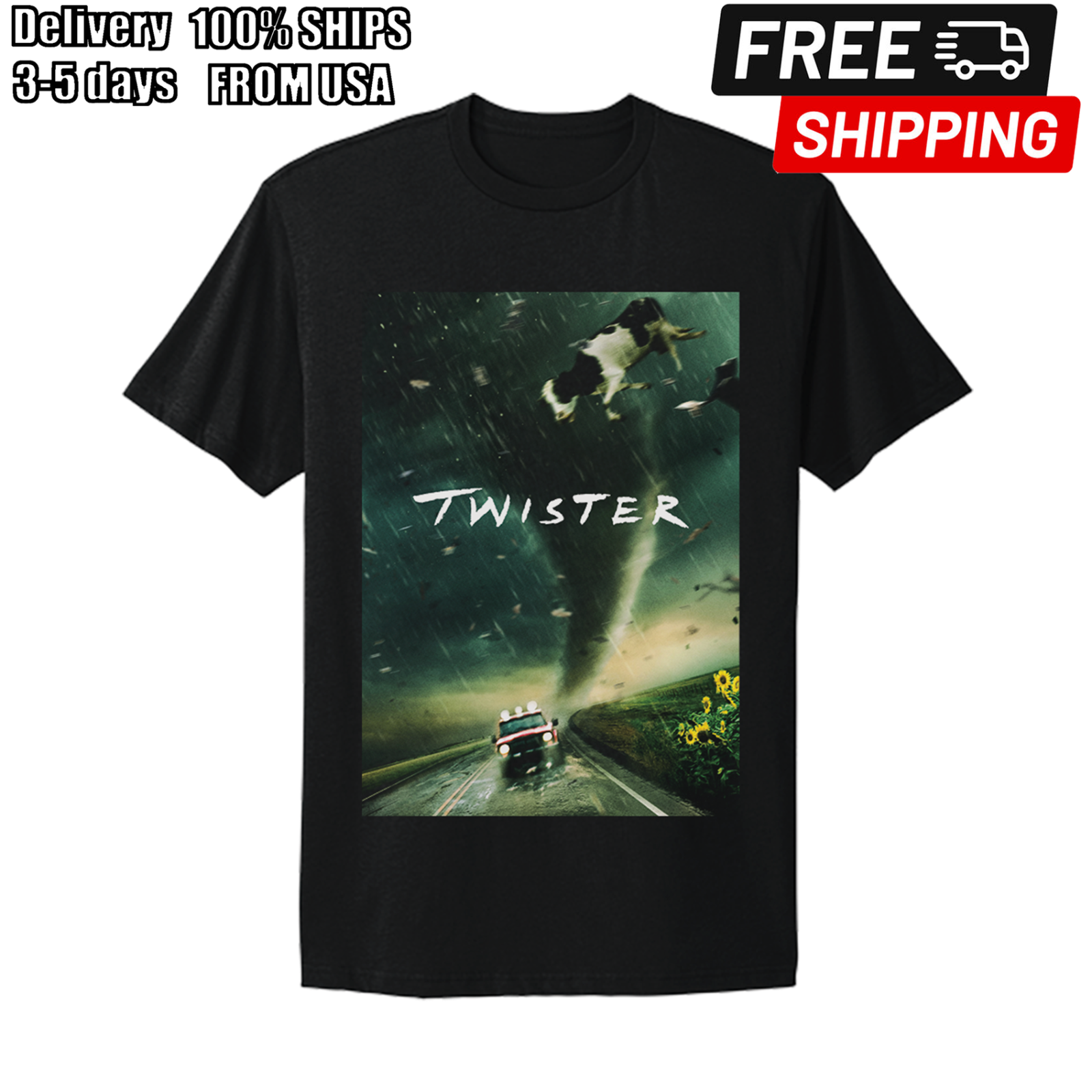 Twister 90s Poster Graphic Movie Classic Film retro vtg design T-Shirt