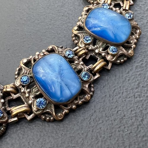 Vintage Czech Star Sapphire glass Bracelet . Art Deco Costume jewelry - Picture 8 of 9