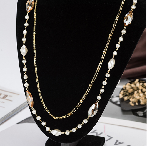 Woman Two Layer geometric Champagne CZ 