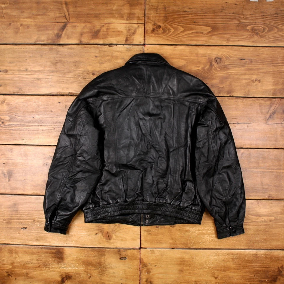 Chaqueta de Cuero NorthCrest Vintage L 90s Bomber Negra Foto 2 de 4