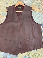 Vintage Scully Brown Lambskin Leather Western Vest Cowboy Single Point Yoke 48