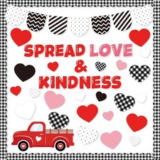 Valentines Day Bulletin Board Decor Love Truck Heart Cutouts Black White Set