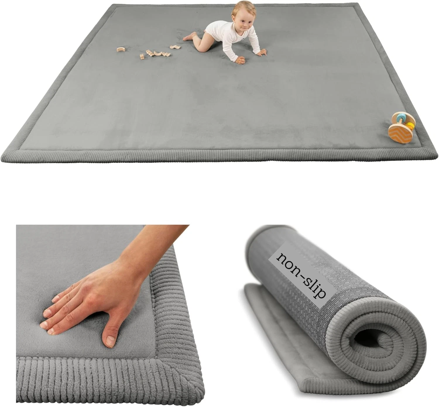 Cloudsoft Baby Play Mat 60"x80" - Dark Gray Non-Slip Memory Foam Rug