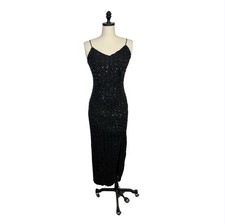 Vintage Sequin Dress 1990s Black Tight Small