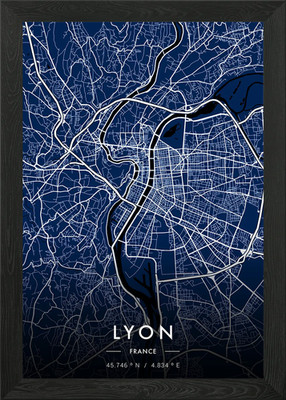 Lyon Stadtplan Bauplan gerahmt Wandbild Poster Leinwanddruck Bild