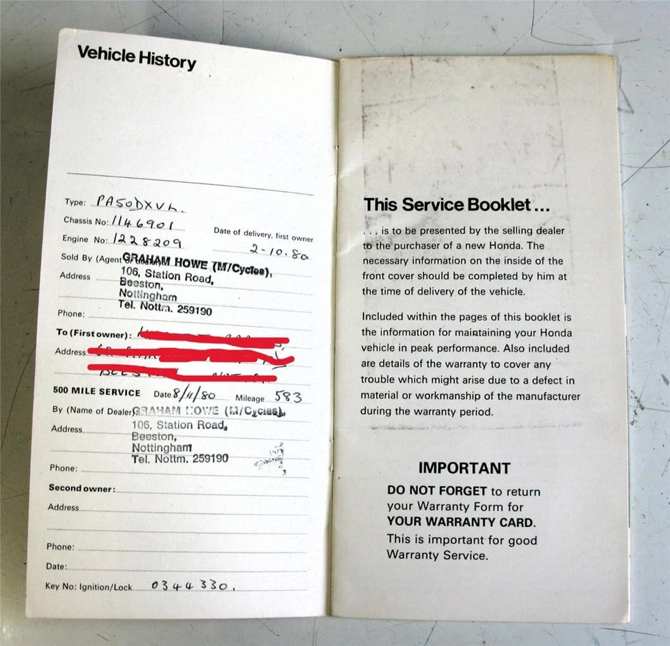 HONDA Motorcycle Vehicle Services Booklet c1980 - Image 2 of 4