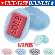1-2p Soap Dishes Holder Self Drain Container Case Bath Shower Basket Storage Box