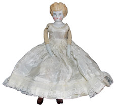 Antique German China Head Doll with Molded Blonde Hair 13"/ Marked Germany 1