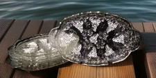 6 Anchor Hocking Vtg Snack Plate Trays Grapes 600/76 Clear Glass 11.25"L 6.75"W