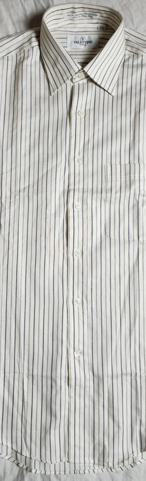 Camisa a Rayas VALENTINO Marfil Manga Larga Talla 15.5/32-33 Algodón De Colección Foto 4 de 4