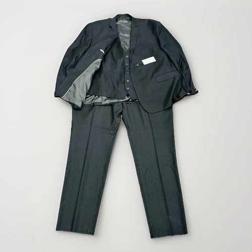 Alain Dupetit 3-Piece Suit Navy Blue Pinstripe Mens 56R Vest Pants 50W 3pc