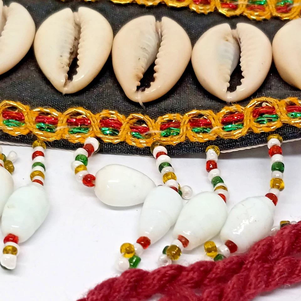 Пара ручной работы каури оболочка ошейник бисером ожерелья красный галстук шнур - Изображение 2 из 4