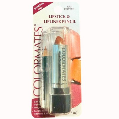 Colormates Lipstick Lipliner Pencil Set Ginger Spice Paraben Free Vitamin E Aloe