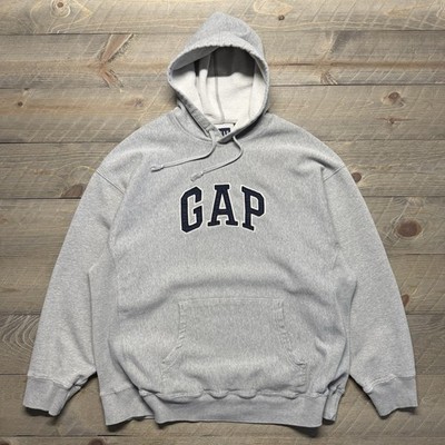 Vintage Gap Hoodie Mens XL Pullover Sweatshirt Gray Embroidered Spell Out