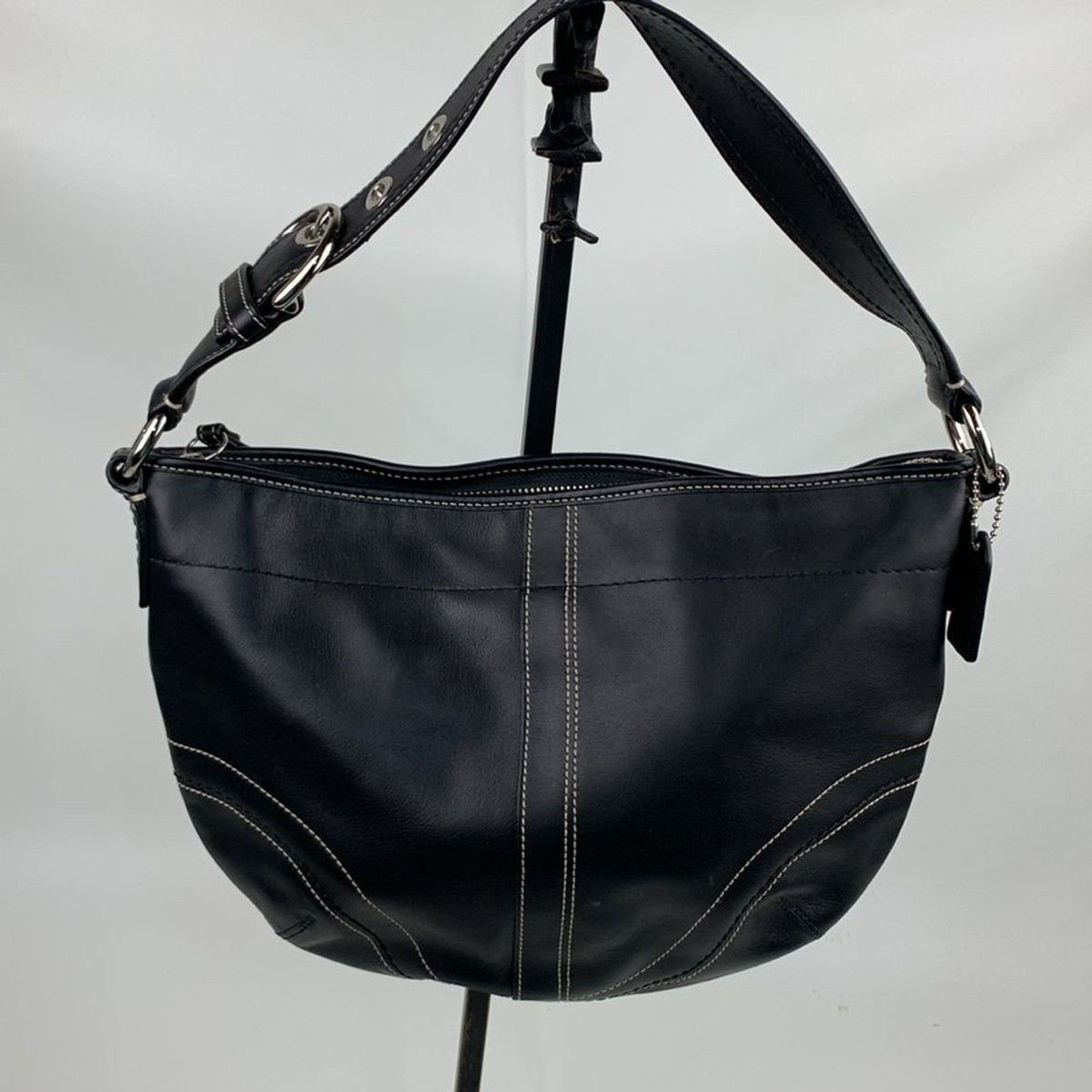 バッグ coach one shoulderbag hobo leather black Vintage Coach Black Leather hobo Shoulder Bag Silver Zip
