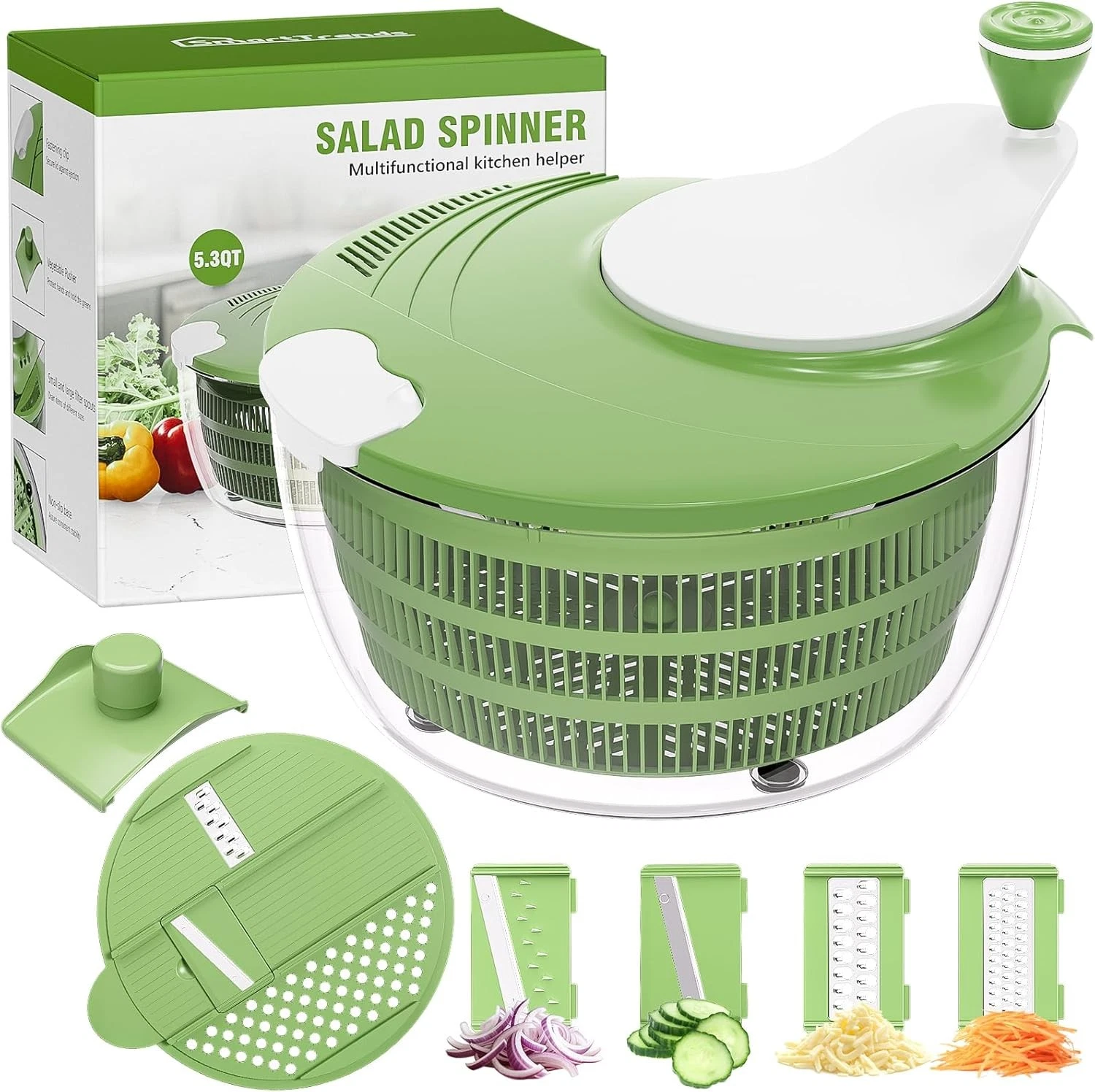 Salad Spinner 5.3 QT Lettuce Spinner W/ Strainer Fruit Cleaner W/ 4 Replaceable