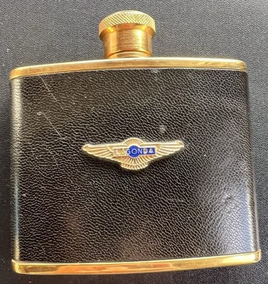 Lagonda Leather/Plated Steel Hip Flask. Some Chipping On Logo. Made In England.