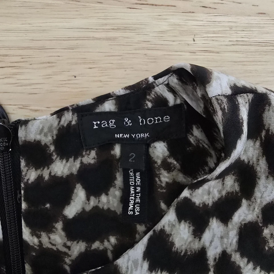 rag & bone Dress Womens 2 Leopard Print Silk Lined Sheath 3/4 Sleeve Made in USA - Image 4 of 4