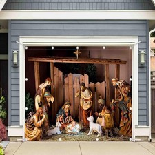 1PC 8x7ft Birth of Jesus Garage Door Banner Decorations Holy Nativity Christm...