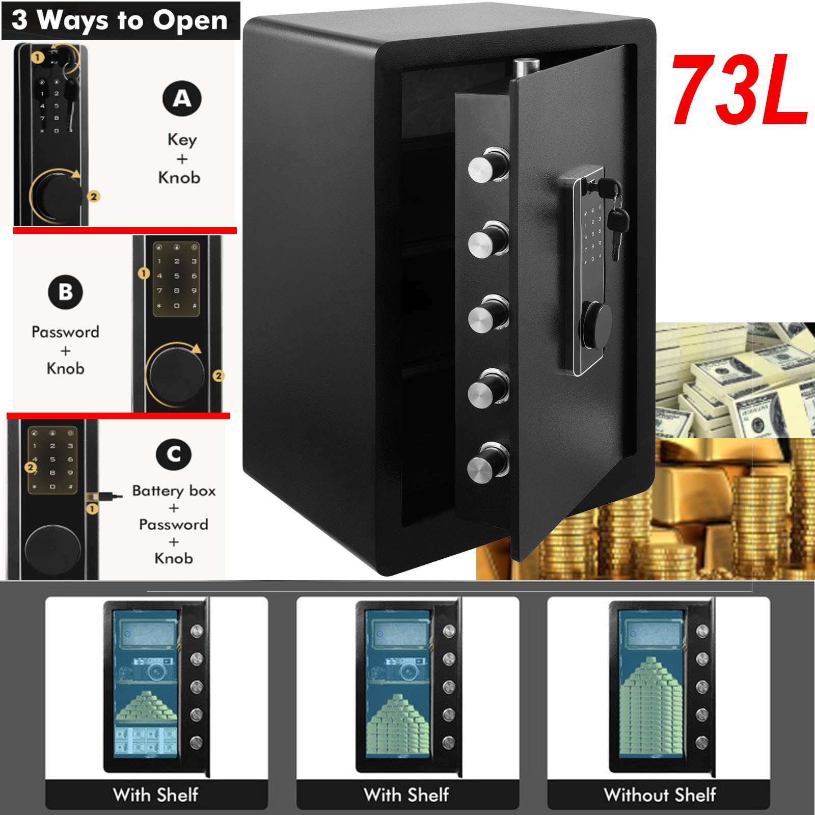 73L Digital Security Safe Box Electronic Money Cash Jewelry Deposit with 2 Keys