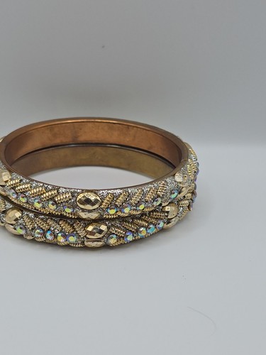 Set 2 Bracciali Vintage Tono Oro AB Aurora Boreale Strass 7,5mm - Foto 11 di 15
