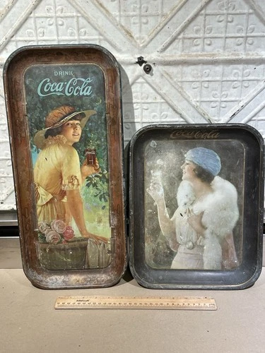 Vintage 1920S A Pair Of Coca-Cola Bar Trays Honestly Used Great Images ￼
