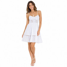 Maaji Women Sundress Medium White Embroidered Boho Cottagecore Euro Summer Dress