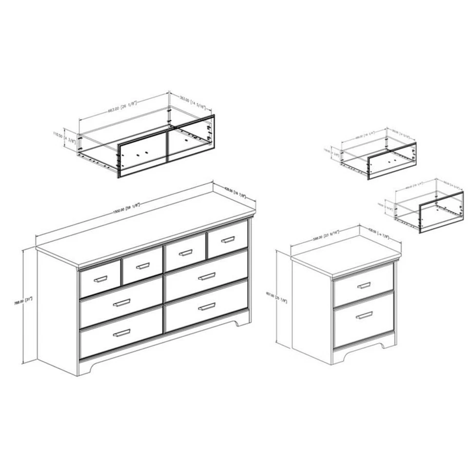 Cómoda South Shore Versa 6 cajones con mesita de noche en roble desgastado Foto 3 de 4