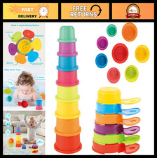 Colorful Bath Toys for Babies 6-12 Months, 14PCS Stacking Cups  Spoons, Educati