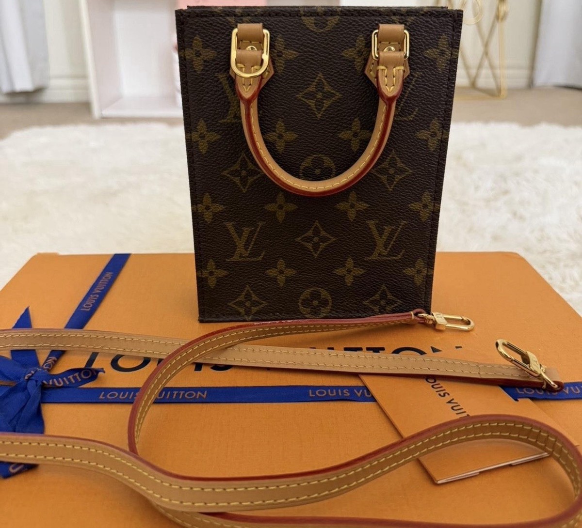 Louis Vuitton Monogram Mini Tote Bag Brown Top Handle Detachable