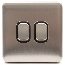 Schneider Lisse 2-Gang 2-Way Light Switch Stainless Steel Screwless GGBL1022BSS