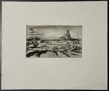 Rudolf Koch, „Landschaft", Radierung auf Bütten, handsigniert mit Bleistift
