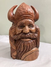 Hand carved Wooden Viking Head Bust - Folk Art - 1992 - Local Artist - VG++