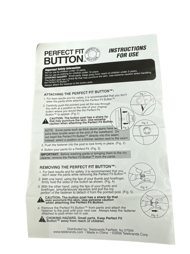 As Seen On TV Perfect Fit Button Add Inch Any Pants Waist Extender - Picture 3 of 3