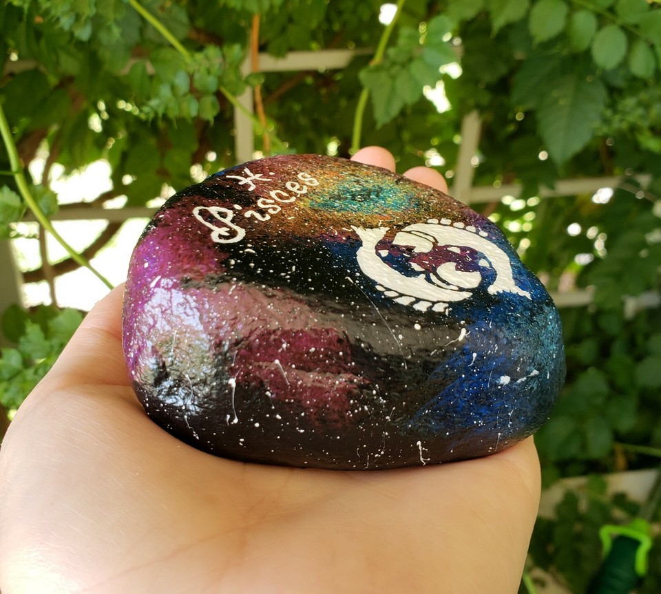 Hand Painted Rock Pisces Zodiac Sign Galaxy Stone | eBay