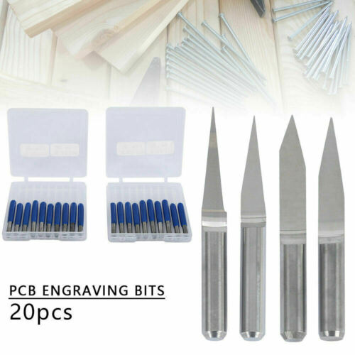 20Pcs 10° 15° 20° 30° 3.175mm Carbide PCB Engraving Bits CNC Router Tool 0.1mm - Picture 1 of 6
