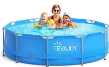 EVAJOY 12FT X 30IN METAL FRAME SWIMMING POOL OUTDOOR ROUND ABOVE GROUND - BLUE