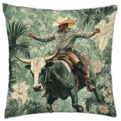 Kissen mit Füllung 45x45cm Rodeo Cowboy, Dekokissen Western, Bullenreiten,retro