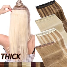 One Piece Clip In 100 Real Remy Human Hair Extensions 3/4 Full Head Weft THICK