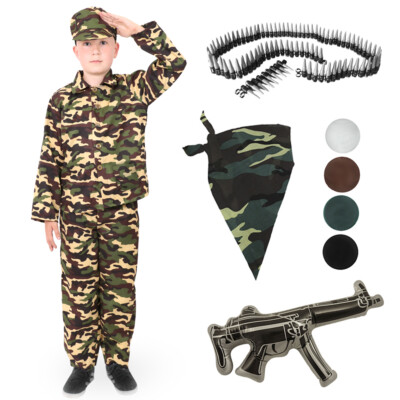 KINDER ARMEE JUNGE KOSTÜM SOLDAT MILITÄR TARN ARMEE ZUBEHÖR KOSTÜM