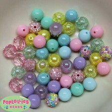 12mm Pastel Medley Acrylic Mixed Style Bubblegum Beads Lot 50 pc.chunky