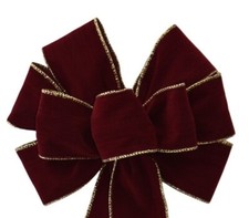 Dark Burgundy Gold Edge Velvet Outdoor Wreath Bow - Handmade - Christmas Holiday